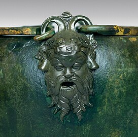 Silenus mask, detail from a bronze stamnoid situla, 330–310 BC (Vassil Bojkov Collection, Sofia)