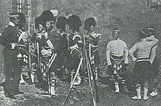 An early photo, taken at Scutari, of officers and men of the 93rd Highland Regiment, shortly before their engagement in the Crimean War, 1854.