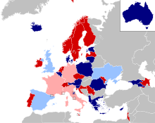 Carte montrant la répartition des pays dans chaque demi-finale.