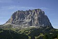 Langkofel, pohled na Grödner-Joch-Passstraße v létě