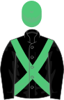 Black, emerald green cross belts, emerald green cap