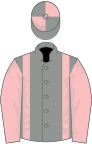 Grey, pink braces and sleeves, quartered cap