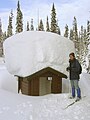 Nedsnødd utedo ved Poland-sjøen i E. C. Manning Provincial Park i Britisk Columbia i Canada.