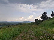 Boiștea Hill, viewed in the distance from Ghindăului Hill