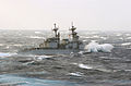 Heavy seas prohibit underway replenishment. USS Paul F. Foster gives up the attempt to come alongside, 2002.