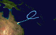 Map plotting the storm's track and intensity, according to the Saffir–Simpson scale