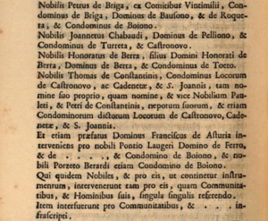 De Boiono. Extrait de la page 502 de l'Istoria della citta di Sospello de Sigismondo Alberti, Turin, 1728.