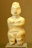 Female figurine found in the Tell es Sawwan (middle Tigris, near Samarra), level 1; circa 6000 BC; alabaster; Louvre