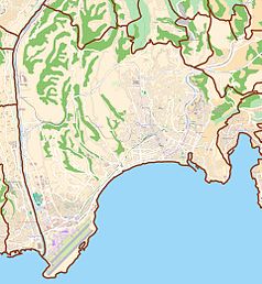 Mapa konturowa Nicei, w centrum znajduje się punkt z opisem „miejsce zdarzenia”