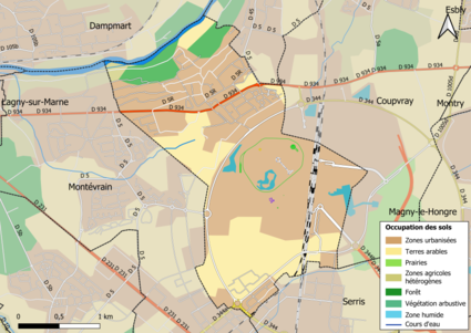 Carte des infrastructures et de l'occupation des sols en 2018 (CLC) de la commune.