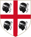 Cross of Alcoraz: Argent, a cross gules between four moor heads couped proper wreathed about the temples of the field