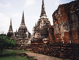 De drie chedis van Wat Phra Si Sanphet in Historisch Park Ayutthaya