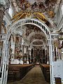 Blick vom klassizistischem Eingangsgitter der Eingangshalle in das Hauptschiff, Basilika Ottobeuren