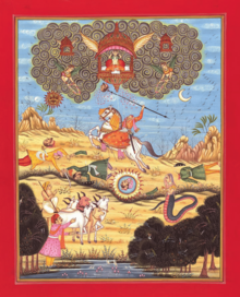 Jhallesvar Raj Ajoji's glory at the Battle of Khanwa fighting Mughal Emperor Babur headless 1527 . Jhala ajja khanwa.png