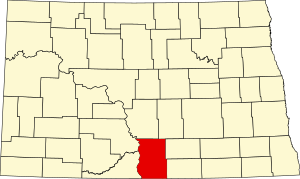 Map of North Dakota highlighting Emmons County