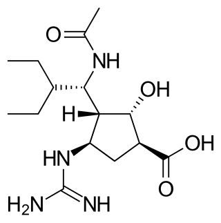 <span class="mw-page-title-main">Peramivir</span> Antiviral drug targeting influenza