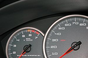 A tachometer that can indicate up to 7000 RPM (left) Speedometer.jpg