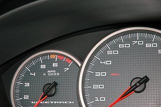 <span class="mw-page-title-main">Tachometer</span> Instrument measuring the rotation speed of a shaft or disk