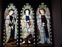 Stained glass window of Saint Thomas the Apostle, the traditional founder of Indian Christianity, in his namesake St. Thomas CNI church, the 300 year old Cathedral of Mumbai[79]