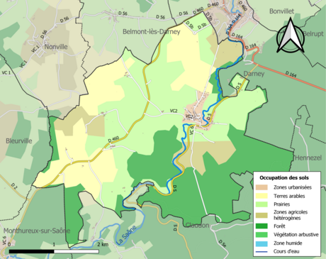 Carte en couleurs présentant l'occupation des sols.