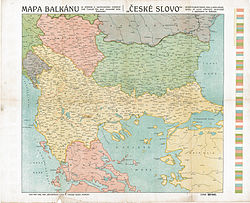 Carte représentant la Turquie d'Europe en 1912, elle occupe alors une large bande horizontale de l'Albanie jusqu'à Constantinople.