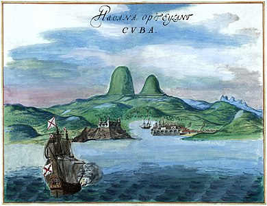 Havana op 't Eyland Cvba ("Küba Adası'nda Havana"): Ayrıntı 1514'te kurulan ve 1553'te Santiago de Cuba'nın yerine İspanya'nın Küba Sömürgesi'nin idarî merkezi olan Havana (resmî adı: San Cristóbal de La Habana)'nın limanı (1639).