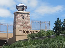 Thornton welcome sign on Interstate 25.