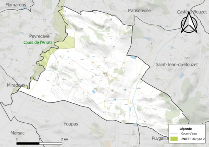 Carte de la ZNIEFF de type 2 sur la commune.