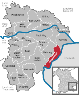 Läget för Burghausen i Landkreis Altötting