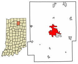 Location of Warsaw in Kosciusko County, Indiana.