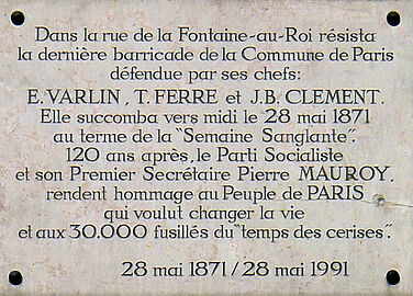 Plaque commémorative rendant hommage à Jean Baptiste Clément