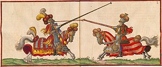 <span class="mw-page-title-main">Jousting</span> Martial game between two horsemen wielding lances with blunted tips