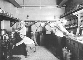 Galley of the Austrian passenger ship SS Africa in the Mediterranean Sea about 1905 SS Africa Kuche.jpg