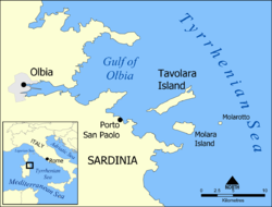 Vị trí của Tavolara ngoài khơi Sardinia