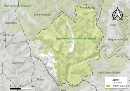 Carte de la ZNIEFF de type 2 sur la commune.