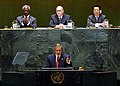 President George W. Bush addresses the United Nations General Assembly in New York City on the issues concerning Iraq