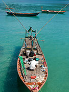 Decked fishing boat at Koh Rung Samleom, Cambodia