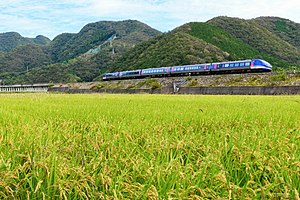 智頭線を走行するHOT7000系の「スーパーはくと」 （2022年9月 苔縄駅 - 河野原円心駅間）