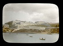 Section of the fortifications which was demolished and is now occupied by the Grand Hotel Excelsior Malta with gondolas.jpg