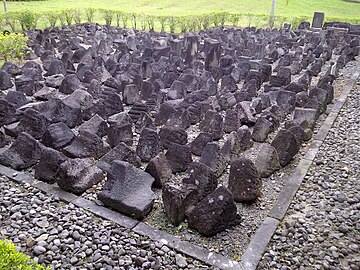 The scattered antefix parts of Borobudur Temple at Karmawibhangga Museum. People still can't locate its original position.