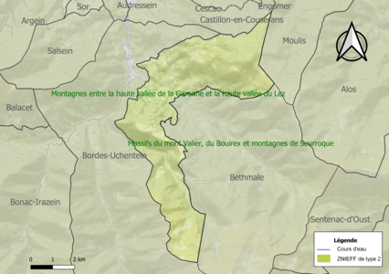 Carte des ZNIEFF de type 2 sur la commune.