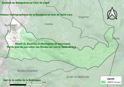 Carte des ZNIEFF de type 1 sur la commune.