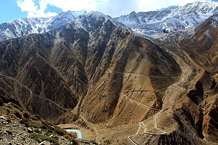 The road descending from Nara La (pass) 4535 m Humla district, Nepal to the border of Tibet at Hilsa on the bank of Karnali river.