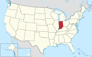 Map of the United States highlighting Indiana