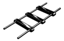 500-600 O "ladder line", or "open wire line". The insulating spacers between the wires are the "rungs" of the ladder. Ladder line.png