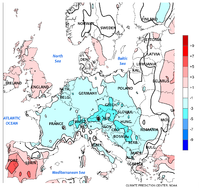 Charakteristische Eisheilige im Zentraleuropa Temperaturanomalie (Abweichung vom langjährigen Mittel) 11.–17. Mai: ﻿bis 5 °C zu kalt (Höhenlagen der Alpen und mittlerer Donauraum)