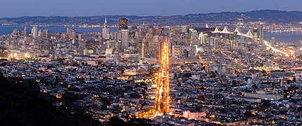 Downtown at night, view from twin peaks