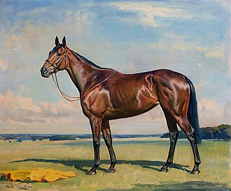 Snow Fairy: Epsom Oaks and Irish Oaks winner and one of the highest-earning racemares of all time, painting by Charles Church. Snow Fairy painting.jpg