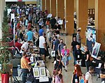 Attendees visiting booths between presentations at the 2017 Sunstone Symposium on the University of Utah campus. 2017 Sunstone Symposium.jpg