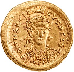 Golden coin depicting Marcian